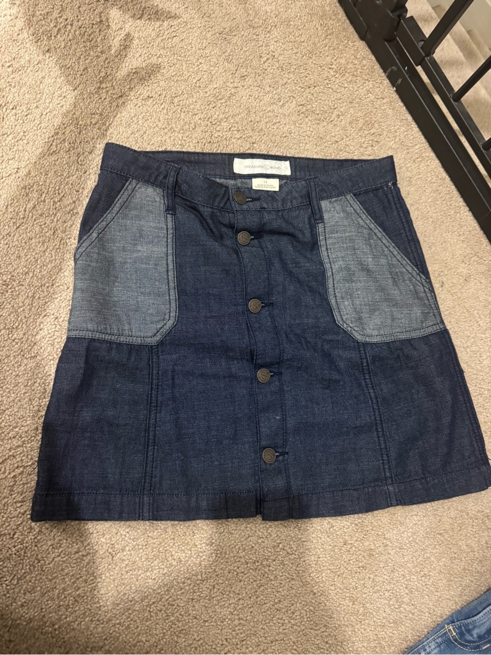 Treasure & bond Denim Button-Front Pocket Mini Skirt - Dark Blue